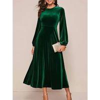 Kadın Uzun Kollu Bisiklet Yaka Midi Kadife Elbise