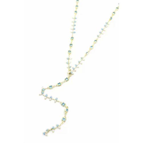 Mavi Taşlı Y Kolye - Altın