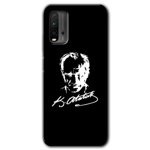 Poco M3 Kılıf Baskılı Kapak - Atatürk Silüet İmza + 5D Tam Kaplayan Cam