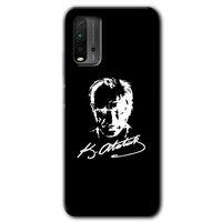 Poco M3 Kılıf Baskılı Kapak - Atatürk Silüet İmza + 5D Tam Kaplayan Cam