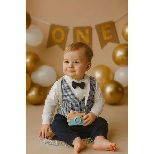6/12 Ay Papyonlu Önü Yelek Bebek Takımı