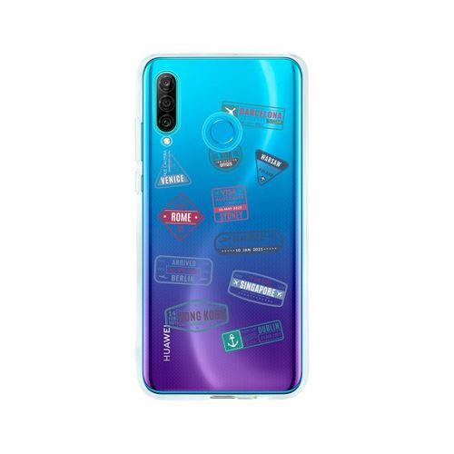 Huawei P30 Lite Seyehat Pulu Tasarımlı Premium Şeffaf Silikon Kılıf