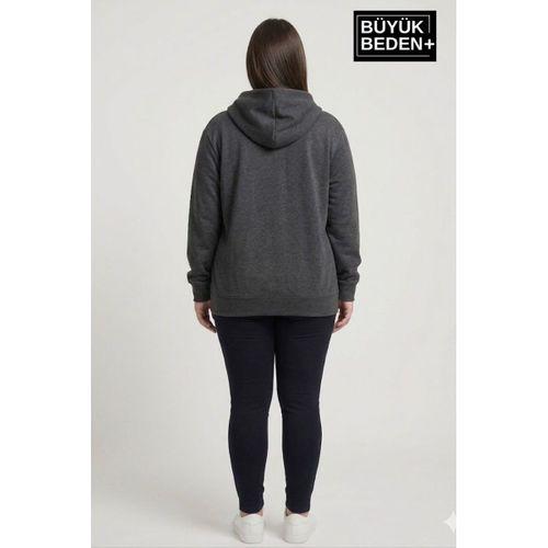 Kadın Büyük Beden Fermuarlı Kapüşonlu ince Sweatshirt Hırka - Rahat Kalıp SPR26BHR960