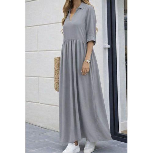 Kadın Truvakar Kollu V Yakalı Yırtmaçlı Uzun Aerobin Elbise