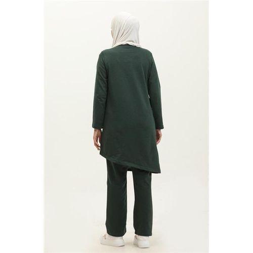 Kruvaze Bisiklet Yaka Sade Basic Tunik Panolon İkili Takım - 03076.021 - Nefti