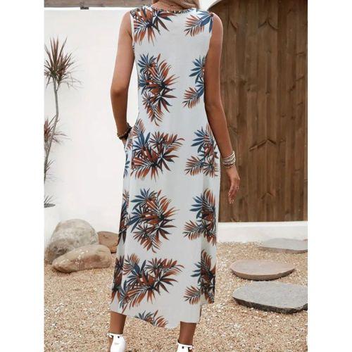 Kadın Askılı Yuvarlak Yaka Cepli Desenli Süprem Elbise