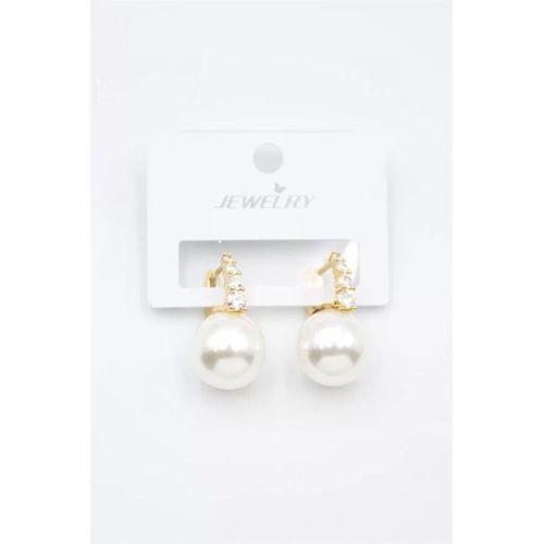 Taşlı İnci Küpe - Altın