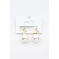 Taşlı İnci Küpe - Altın