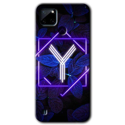 MRCİLETİSİM Realme C21 Kılıf Baskılı Kapak - Dark Neon Yaprak Y Harfi + 5D Tam Kaplayan Cam