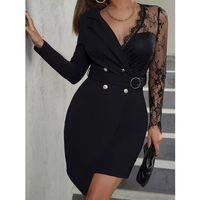 Kadın Uzun Kollu Kruvaze Yakalı önden Düğmeli Kısa Ithal Krep Elbise