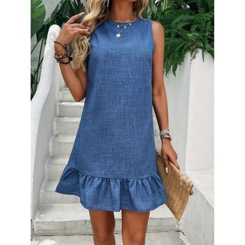 Kadın Kolsuz Bisiklet Yaka Fırfırlı Sofya Elbise