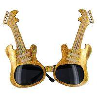 Altın Renk Rockn Roll Gitar Şekilli Parti Gözlüğü 15x15 cm (3748)