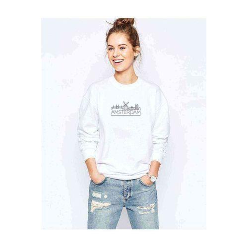 Amsterdam Baskılı Beyaz Kadın Sweatshirt