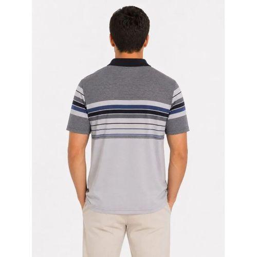 Erkek Flamlı Penye Çizgili Polo Yaka Tişört Kısa Kol Yazlık T-Shirt - Gri