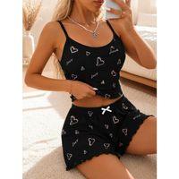 Kadın Love Yazılı Ve Kalp Desenli Dantel Askılı Şortlu Pijama Takımı 5262