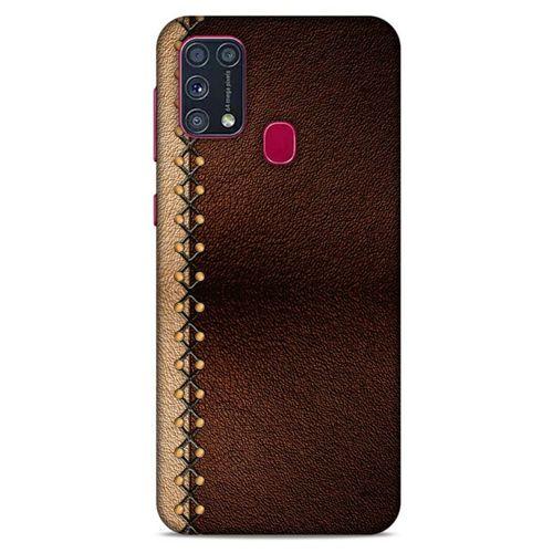 Samsung Galaxy M31 Kılıf Patchwork (21) Koruyucu Kapak Kahve Gold