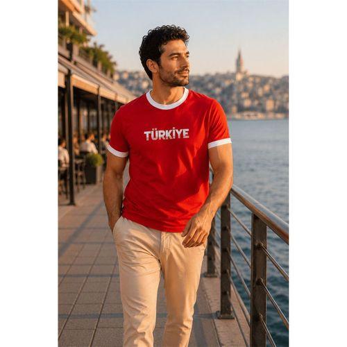 Türkiye Garni Yakalı %100 Pamuklu Milli Takım T-Shirt - Kırmızı