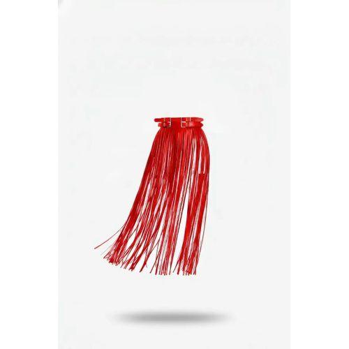 Kırmızı Etek Tokalı Suni Deri Etek Uzun Şeritli - Brf1090