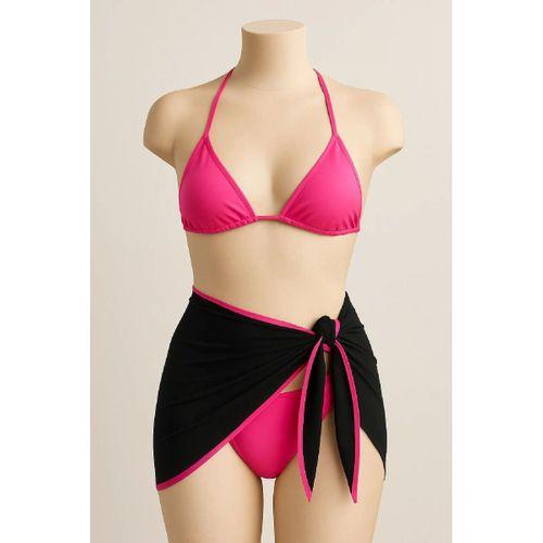 Kadın Fuşya Siyah 3’lü Pareolu Bikini Takımı