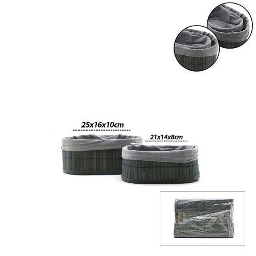 Bambu Kenarlı Oval Organizer Sepet (Ahşap Tabanlı, Bezli) 21x14-25x16 cm