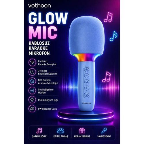 Çocuk Ve Yetişkin Karaoke Mikrofonu Kablosuz Rgb Ambiyans Işığı Ses Değiştirme Modlu Hoparlör