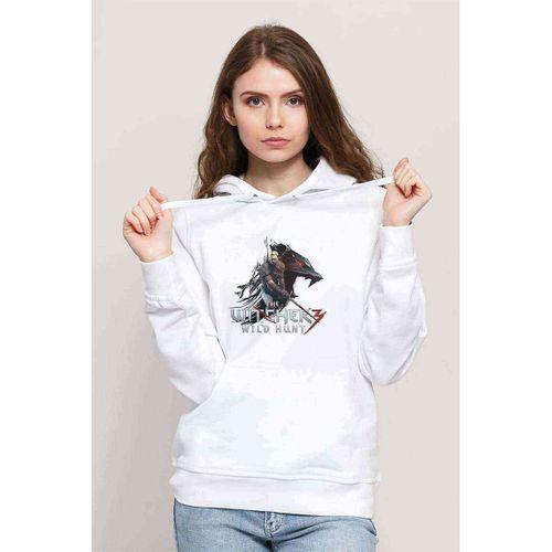 The Witcher Baskılı Beyaz Kadın Kapşonlu Sweatshirt