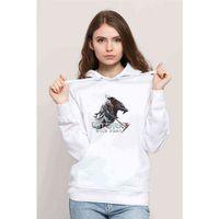 The Witcher Baskılı Beyaz Kadın Kapşonlu Sweatshirt