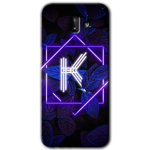 Samsung Galaxy J8 Kılıf HD Desen Baskılı Arka Kapak + Temperli Cam - Dark Neon Yaprak K Harfi