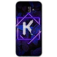 Samsung Galaxy J8 Kılıf HD Desen Baskılı Arka Kapak + Temperli Cam - Dark Neon Yaprak K Harfi