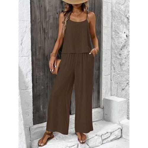 Kadın Ip Askılı Yuvarlak Yakalı Aerobin Kısa Bluz Ve Pantolon Ikili Takım