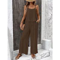 Kadın Ip Askılı Yuvarlak Yakalı Aerobin Kısa Bluz Ve Pantolon Ikili Takım