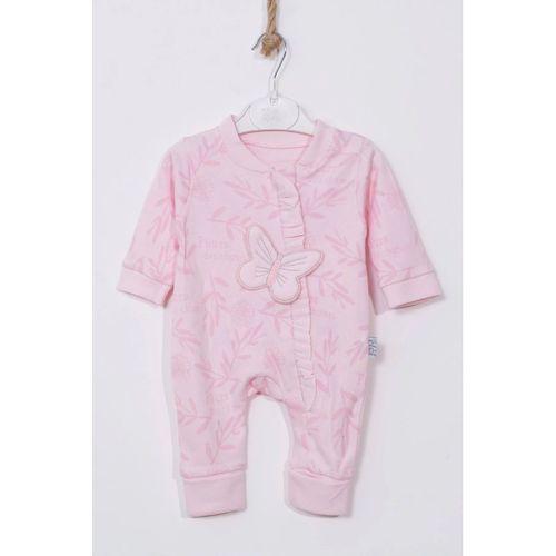 Kelebek Nakışlı % 100 Pamuk Ayaklı Kız Bebek Tulumu
