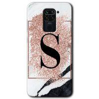 Xiaomi Redmi Note 9 HD Baskılı Kılıf + 9D Tam Ekran Koruyucu - Pembe Mermer Desenli S Harfi