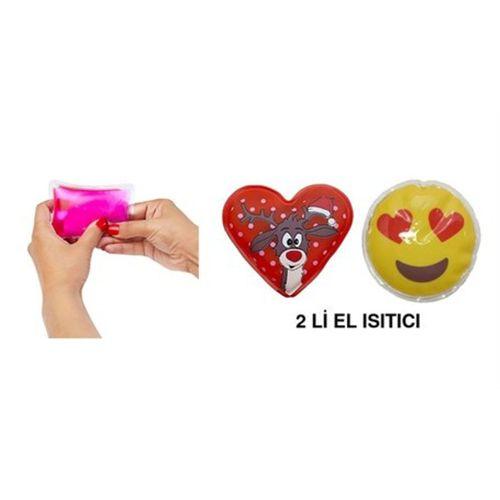 Kalp Emoji Kırmızı Geyik Cep Sobası,El Isıtıcı,İki Adet Sıcak Su Torbası Pvc  9Cm