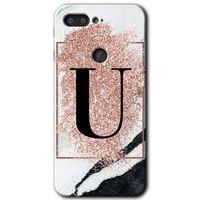 General Mobile GM 9 Pro Kılıf HD Desen Baskılı Arka Kapak - Pembe Mermer Desenli U Harfi