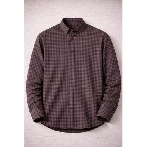 Jonas Ekose Küçük Kareli Relaxed Fit %100 Pamuklu Flanel Kumaş Erkek Gömlek - Kahve