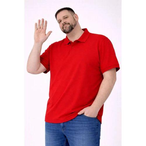 Erkek Pike Kumaş Düğmeli Yaka Battal Büyük Beden Günlük Kısa Kol Tişört T-shirt - Kırmızı
