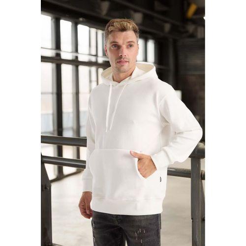 Luc Oversize Basic Dalgıç Kumaş Viskon Kapüşonlu Cepli Sweatshirt Hoodie - Ekru