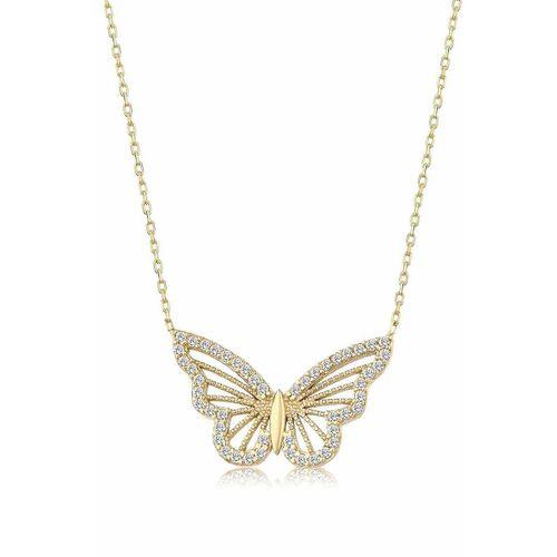 Altın Renk Kolye Zirkon Taşlı Kelebek Bayan Çelik Kolye SNJ-1054