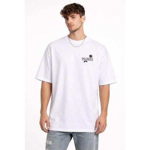 Erkek Bisiklet Yaka Baskılı Kısa Kollu Tişört Streetwear Günlük Basic Pamuklu T-shirt - Beyaz