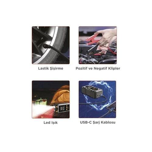 8000 Mah Taşnabilir Dijital Ekranlı Araç Akü Takviyeli,powerbank,ışıklı Oto Hava Kompresörü