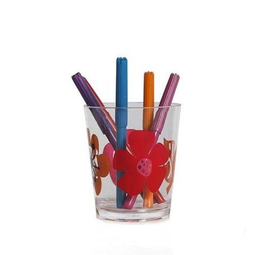 2 Adet Kalemlik Kırmızı Papatya Desenli Ofis Gereci 8X8X9Cm