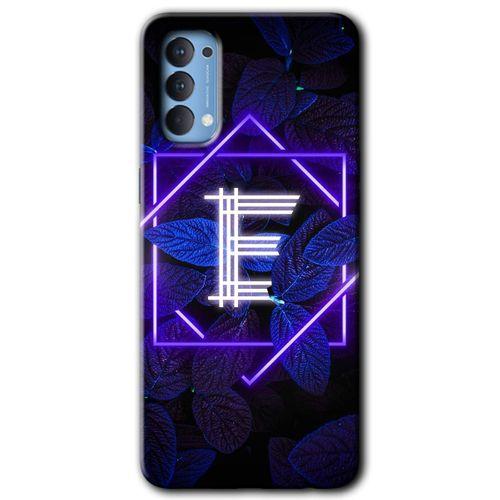 Oppo Reno 4 Kılıf Baskılı Kapak - Dark Neon Yaprak E Harfi + 5D Tam Kaplayan Cam