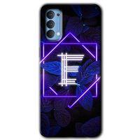 Oppo Reno 4 Kılıf Baskılı Kapak - Dark Neon Yaprak E Harfi + 5D Tam Kaplayan Cam