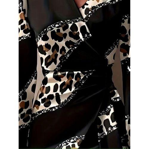 Kadın Uzun Kollu Kruvaze Yakalı Asimetrik Detaylı Mini Modal Elbise