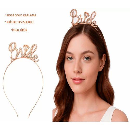Rose Gold Renkli Taşlı “bride” Gelin Tacı