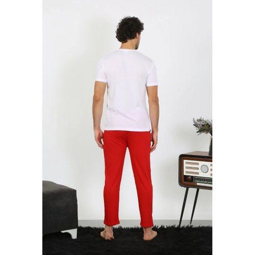 Erkek Kısa Kol Penye Beyaz Pijama Takımı