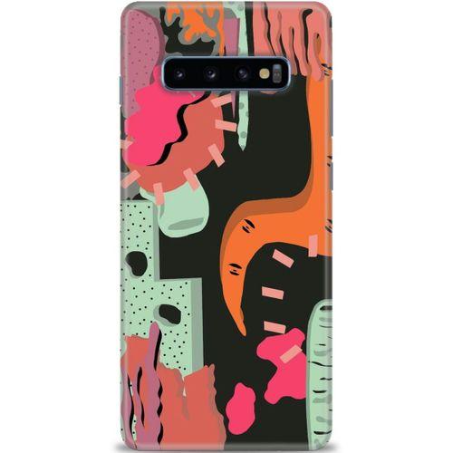 Samsung Galaxy S10 Plus Kılıf HD Baskılı Kılıf - Turuncu Siyah + Tam Ekran Koruyucu