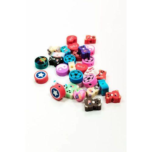 90 Adet 10 mm Polimer Kil Fimo Boncuk Takı Bileklik + 5 Metre Misina Hediye - Karışık - Bayrak - Ayıcık