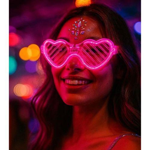 Pembe LED Işıklı Kalp Gözlük – 3 Modlu Parti &amp;